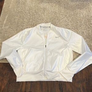 Nike Crop Running Jacket in white big orange swoosh on back EUC size M